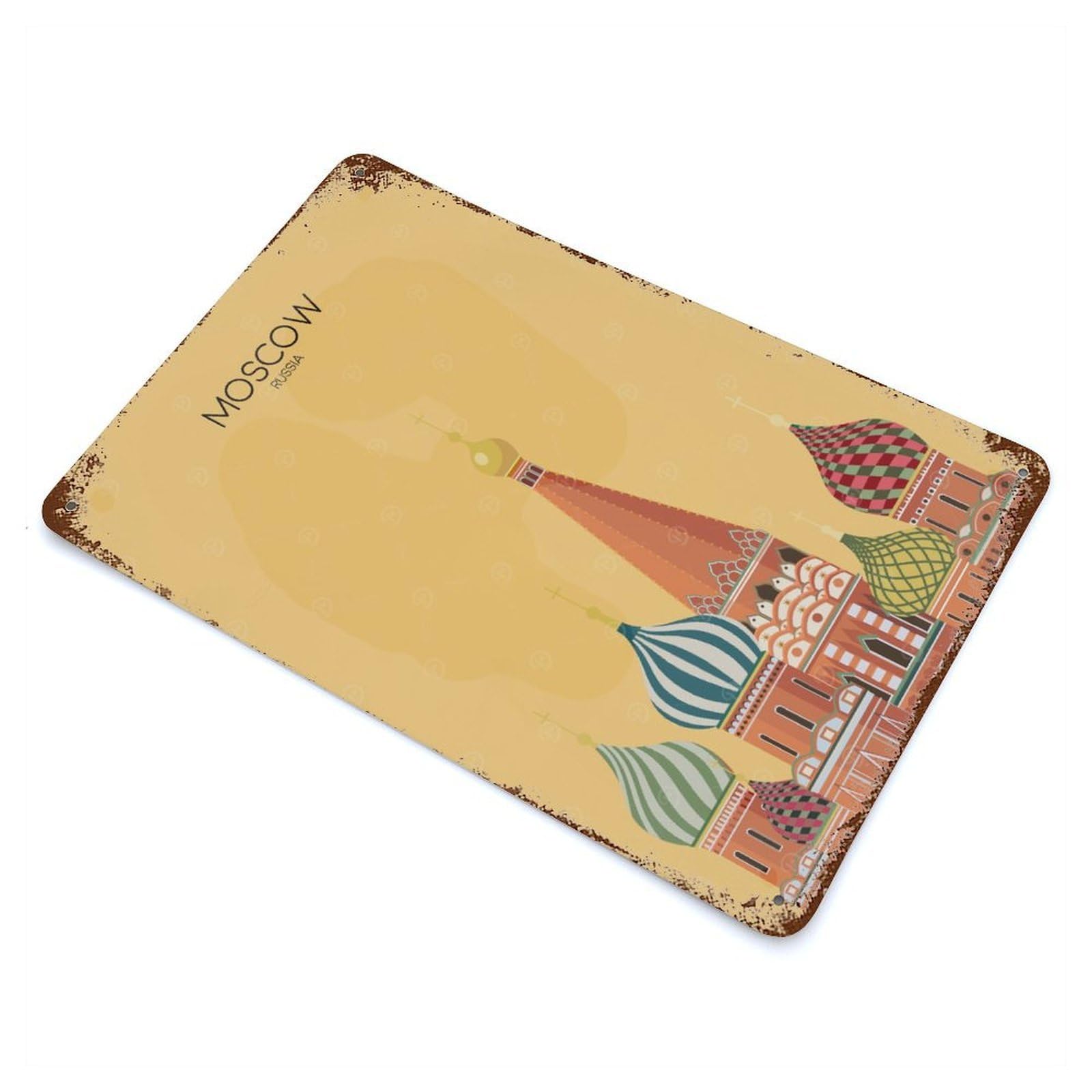 Moscow Travel Snippet Decorative Tin Sign 11.8"x7.9", for Farmhouse, Kitchen And Entryway Decor, Shabby Chic Decor