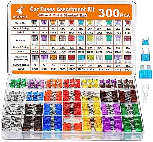 JOREST 300Pcs Car Fuse Assortment Kit, 160 Mini Blade Fuses Automotive + 90 Standard Auto Fuses + 50 Micro Fuse + Fuse Puller – for Car/RV/Truck/Motorcycle(2Amp 3A 5A 7.5A 10A 15A 20A 25A 30A 35A 40A)