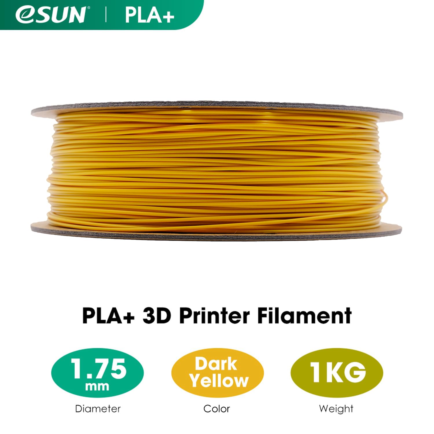 eSUN Filamento PLA+ 1.75mm, Filamento per Stampante 3D PLA Plus, Precisione Dimensionale +/- 0.03mm, Bobina da 1kg (2.2 libbre) Filamento per Stampa 3D per Stampanti 3D, Giallo Scuro