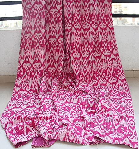 DN HANDICRAFTHandmade Ikkat Exclusive ekat kantha bed cover Pink Rali Queen Size Kantha Quilt