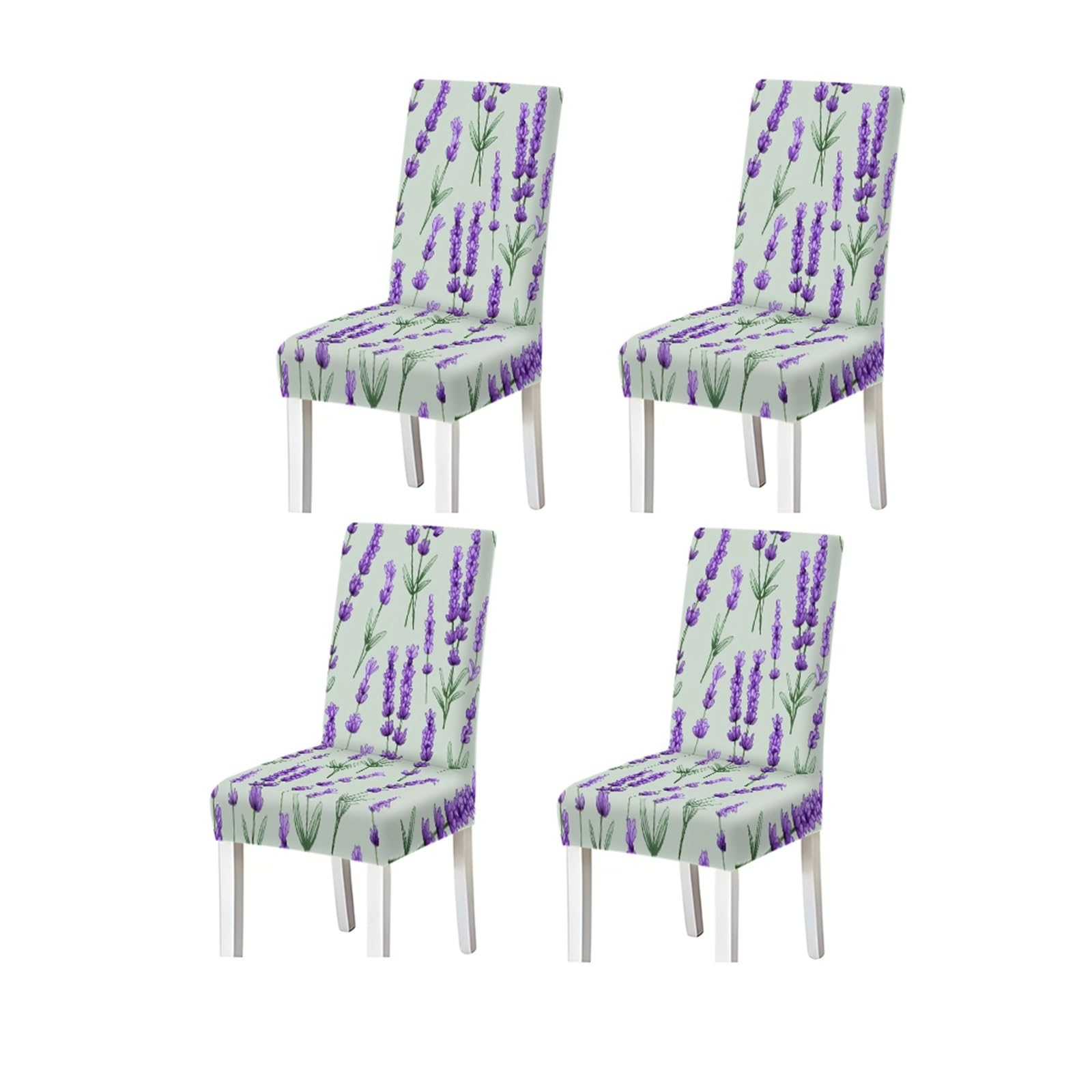 FZJKGH Fresh Lavender Floral Print Dining Chair Covers, Stretch Slipcovers For Kitchen Dining Room Provence Style Party, 2/4/6PCS Removable Stretch Slipcovers for Dining Chairs(4PCSChair cover)