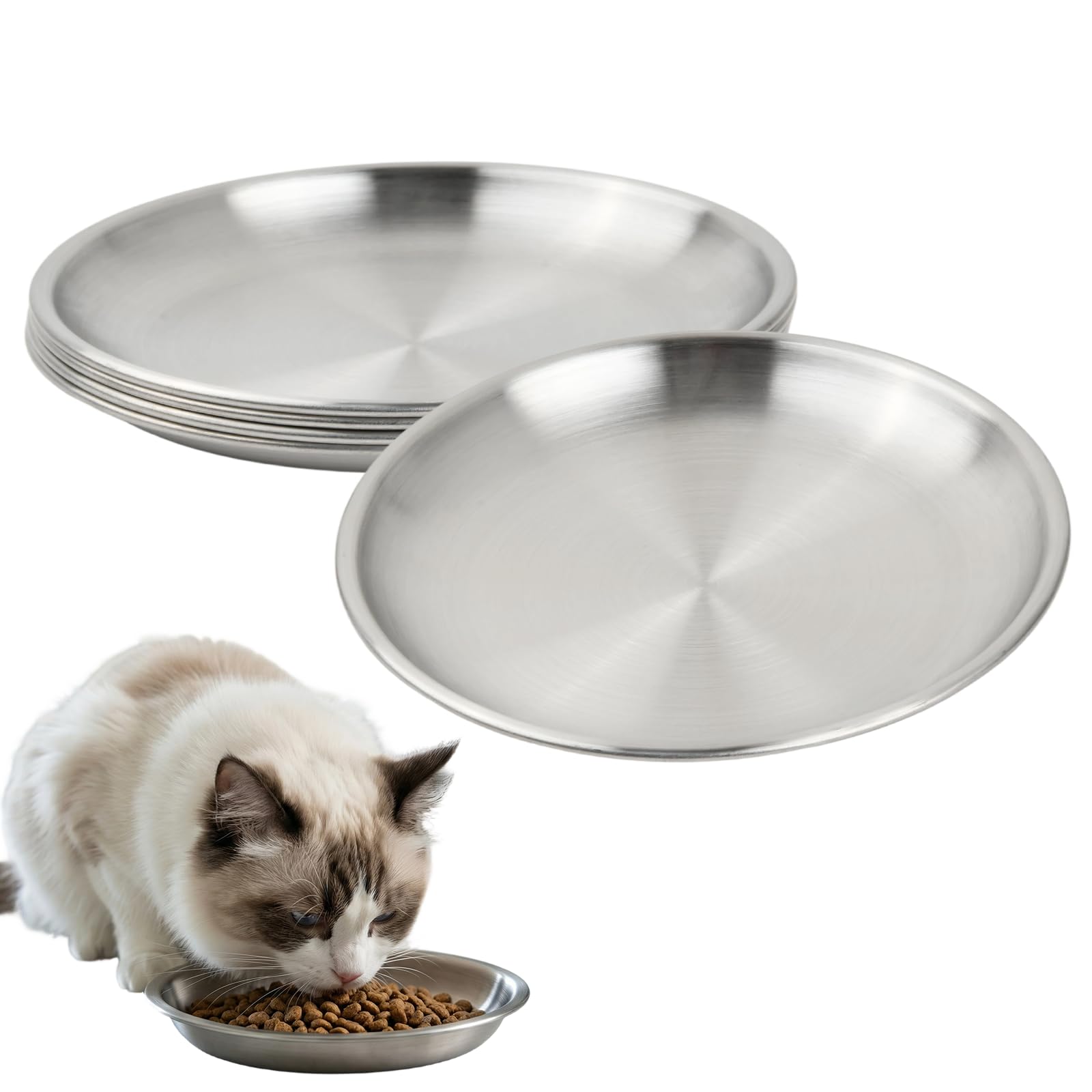 Juego de 4 cuencos de acero inoxidable para gatos, 14 cm de ancho, poco profundos, aptos para gatos para alimentos secos y húmedos, platos de alimentación para mascotas pequeñas