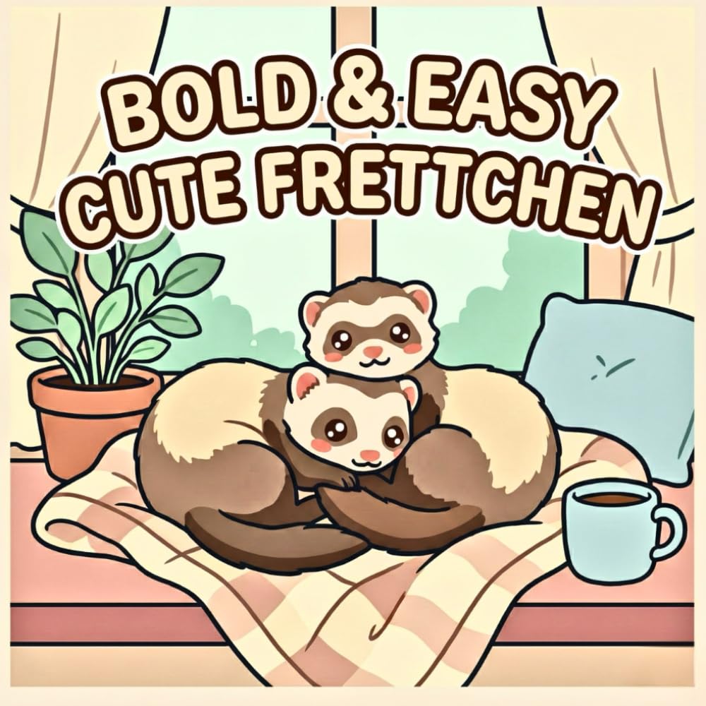 Bold & Easy Cute Frettchen – Kawaii Frettchen Malbuch: Süße, flauschige Frettchen in gemütlichen Wohlfühl-Szenen mit einfachen, klaren Motiven zum entspannten Ausmalen