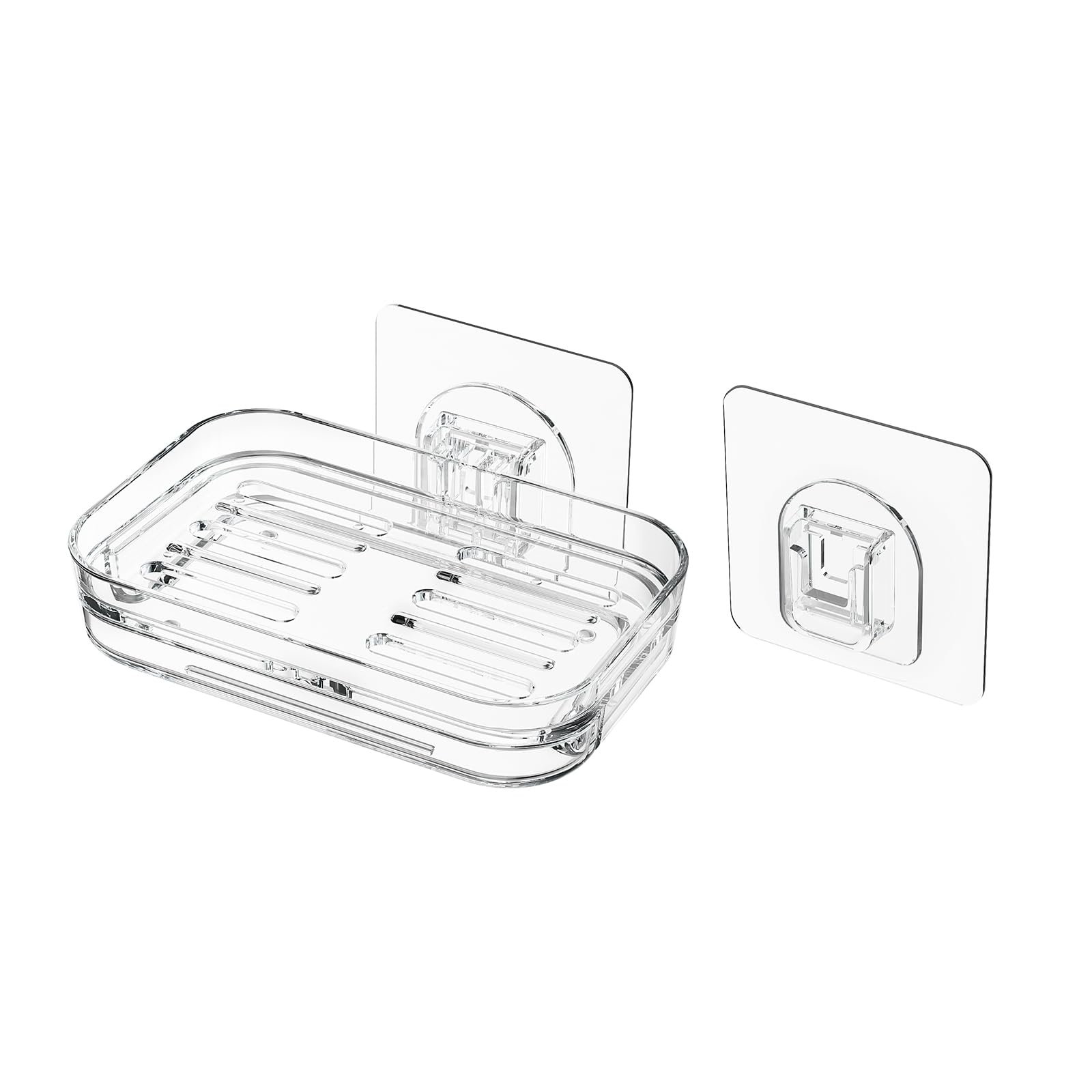 Bar Soap Dish for Shower Clear Plastic Material Self Draining Soap Holder No Drilling Required Strong Adhesive Suitable for Bathroom and Kitchen Storage Easy to Clean