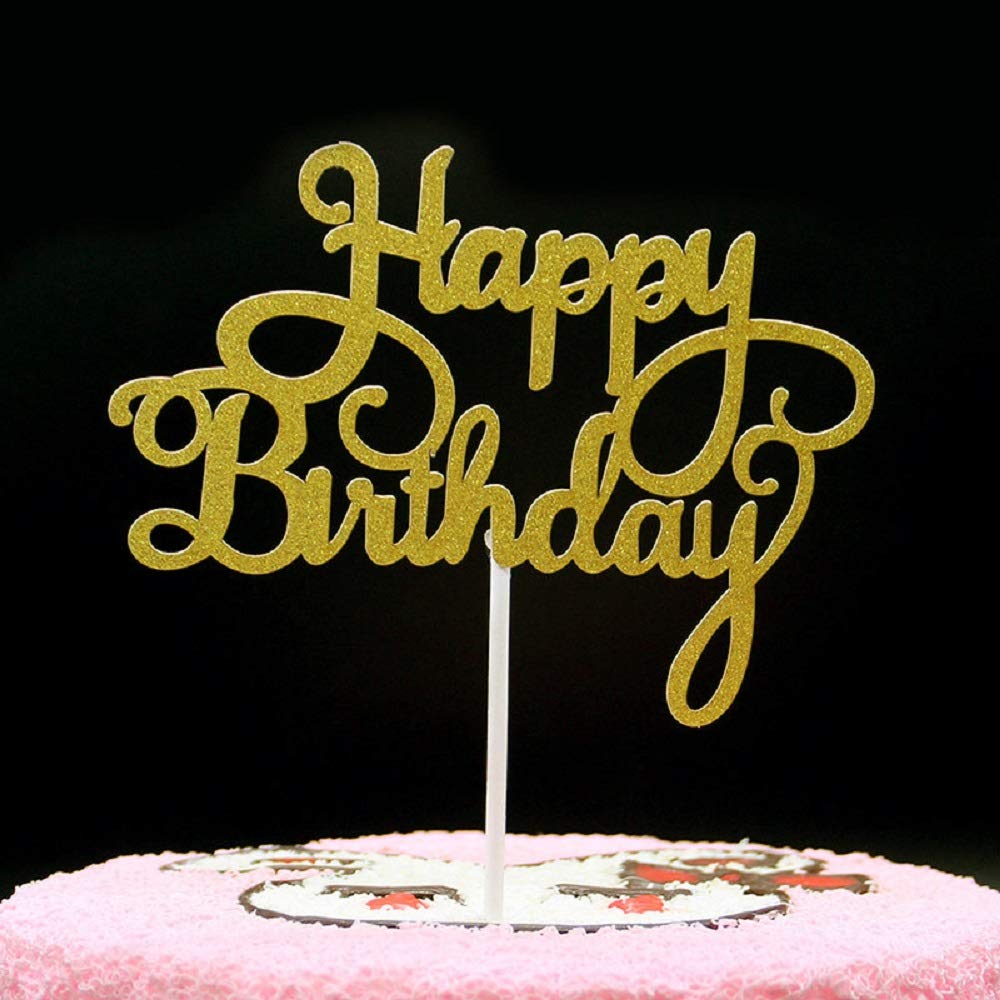 Gold Happy Birthday Cake Topper, Happy Birthday Cupcake Topper Gold, Glitter Birthday Party