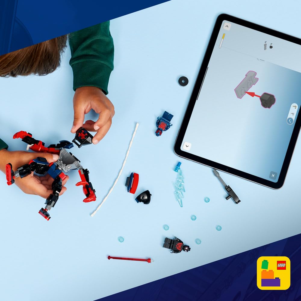 LEGO | Marvel Miles Morales kontra Spider-Man 2099 76337 | Ruchomy robot, zabawka dla 6-latka, prezent dla fana Spider-Mana, zestaw klocków dla chłopca i dziewczynki, 135 elementów