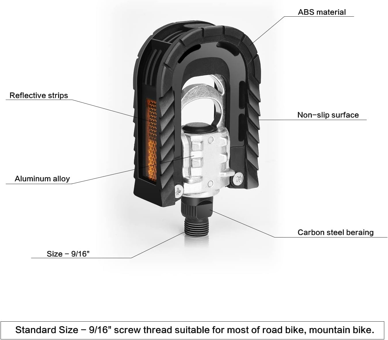 Noosverl 9/16 Pedals Folding Bike Pedals Mountain Non-Slip Flat Pedals - Image 4