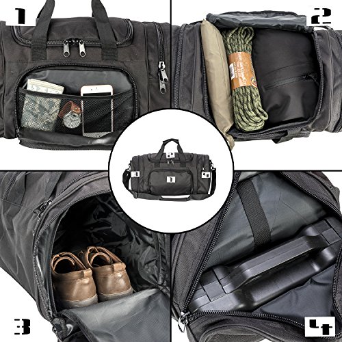 Greencity Gym Bag Travel Duffel Bag Sports Tote Tactical Army Weekender Work Out Bags for Women & Men Lightweight Waterproof Shoe Pocket,Black 21 Inch4