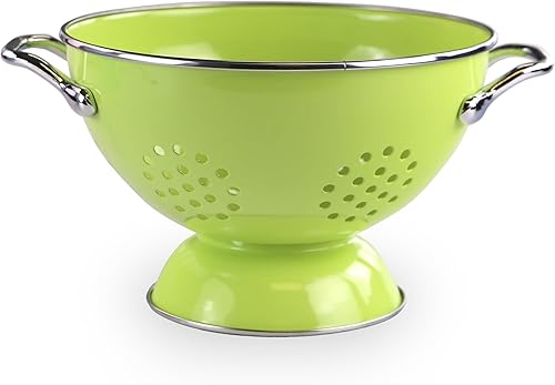 Miniatura 27 de Reston Lloyd, Cesta coladora de cocina de acero con recubrimiento en polvo de 1 cuarto de galón para drenar pasta, verduras y frutas, asas cromadas