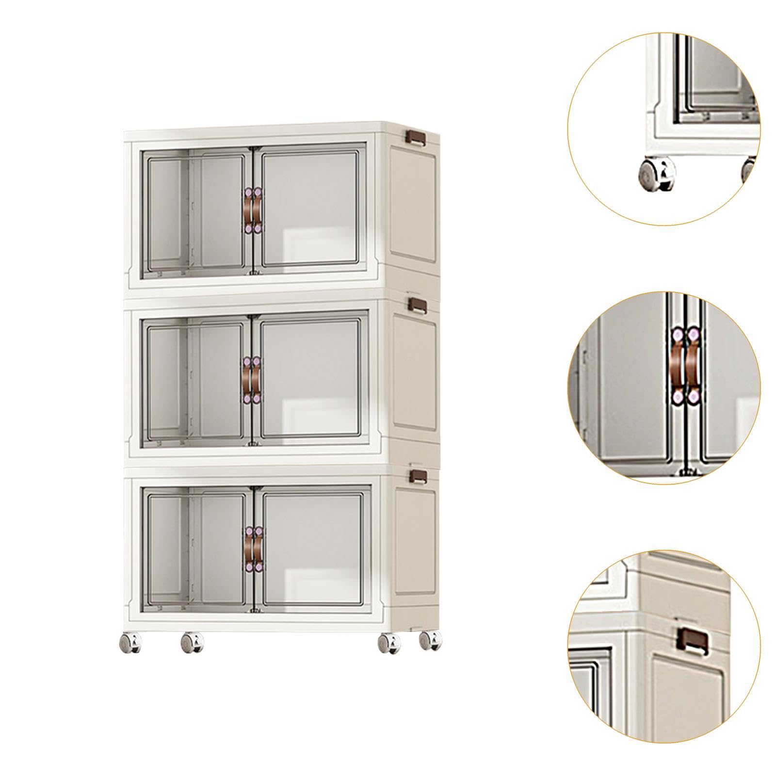 Faltbarer Lagerschrank, Stapelbare Lagerbehälter, Modisch mit Lenkrollen, Lagerbehälter, Zusammenklappbare für Hotels, Weiß 3 Lagen 45 cm