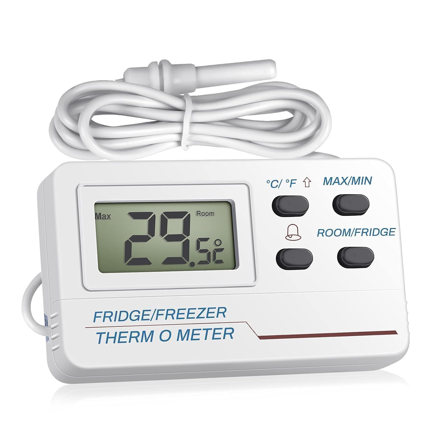 NALACAL Digital Fridge Thermometer with Probe and Freezer Alarm, Max/Min Memory Function for Accurate Temperature Monitoring in Home Kitchens, Bars, and Cafes