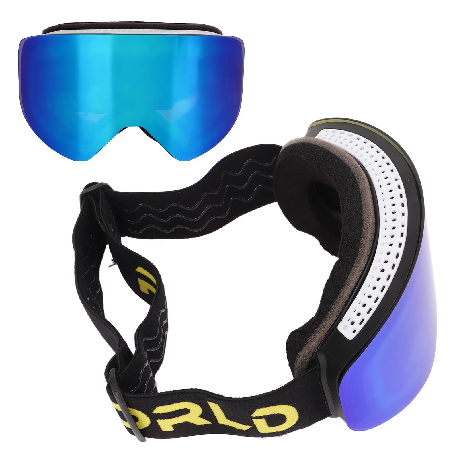 Skibrille, atmungsaktive Ersatzgläser, Antibeschlagbeschichtung, Skibrille, verstellbares Skating-Kopfband (Blaue Linse)