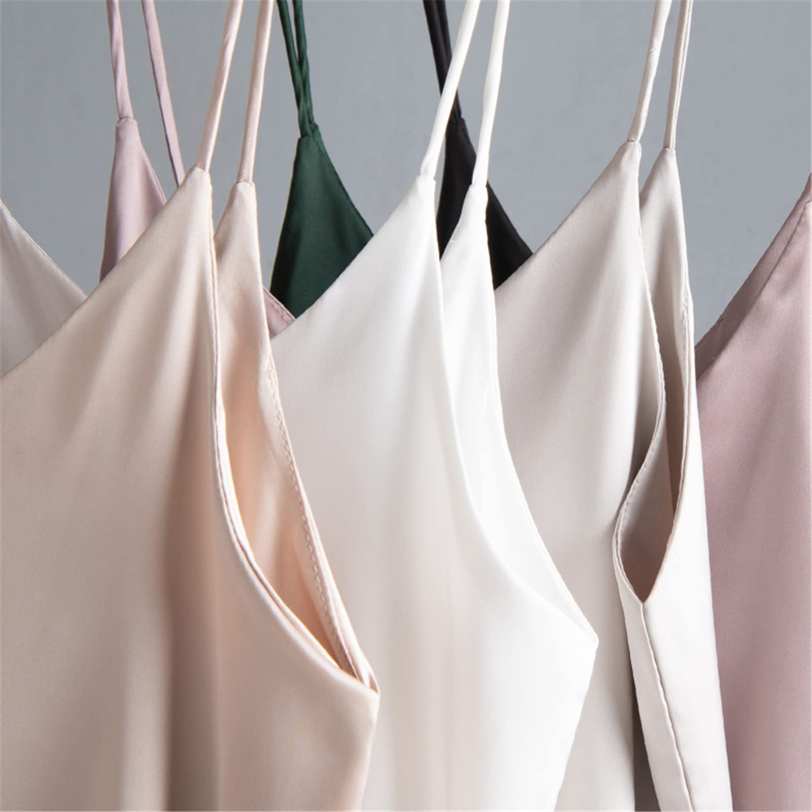 Camis de seda coreana Tops Mujeres V-cuello satén chaleco Tops mujeres sin mangas seda blanco Tops Sexy satén Halter Top ropa, champán, XL
