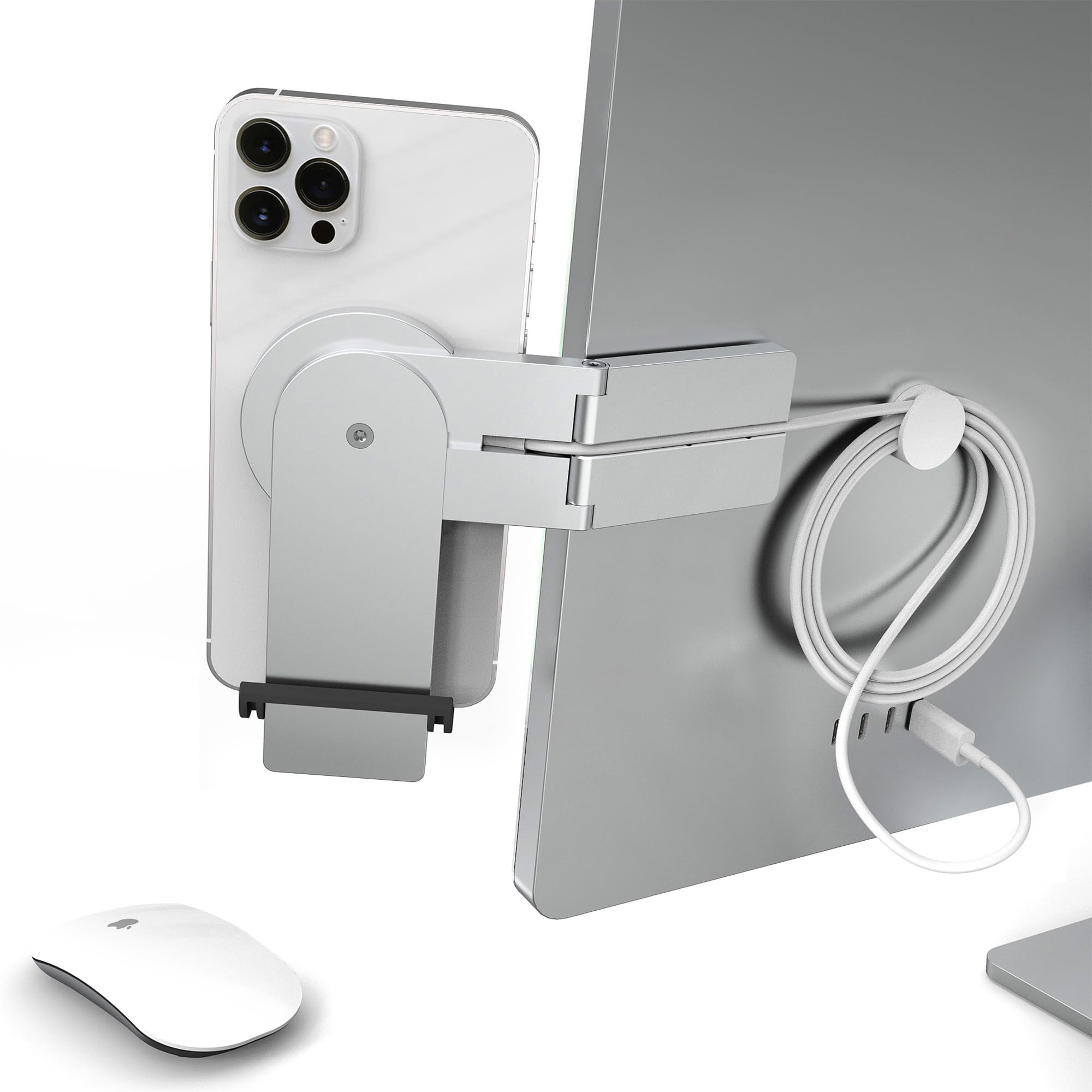 Smart things s47 PhoneBase - Supporto per smartphone con caricabatterie wireless regolabile per monitor con MagSafe per FaceTime e videoconferenze