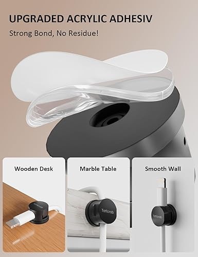 Miniatura 4 de Soporte magnético para cables para escritorio y mesita de noche, paquete de 7 clips de cable giratorios de 360, adhesivo fuerte, se adapta a ranuras