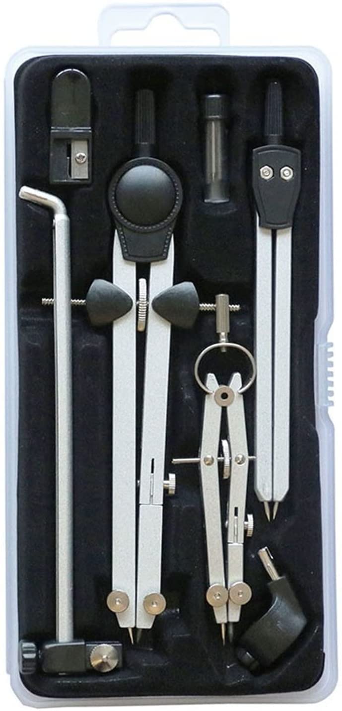 AKAZI Kompass-Set Zeichnen 7-teiliges Geometrie-Set Metall-Kompass mit Rad und Schloss Geometrie-Präzisionswerkzeug für Schülerkreis-Zeichenwerkzeug Geometrie-Set