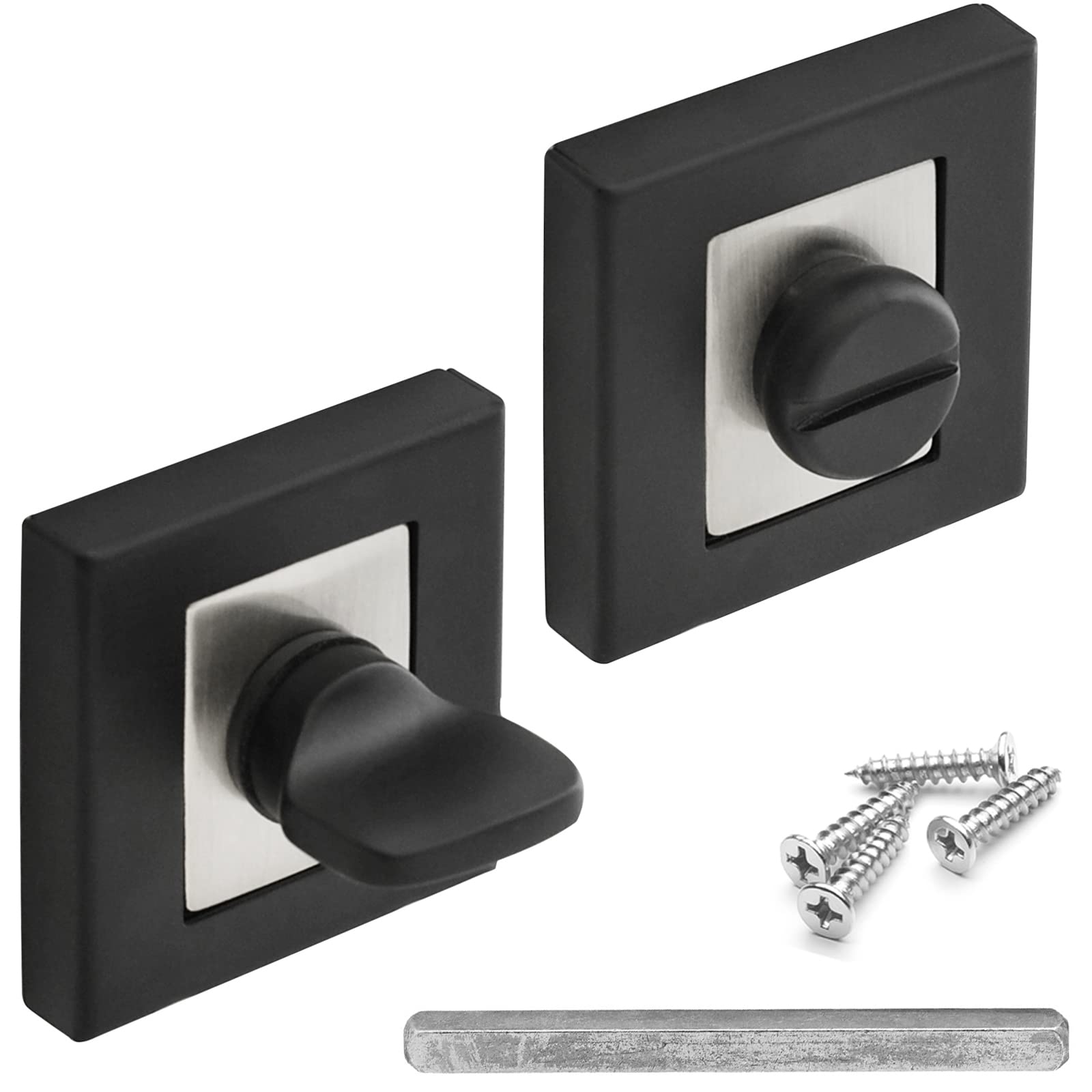 Decoranddecor Black / Nickel Square Escutcheon Thumb Turn Key Rose (Black/Chrome Wc Thumb Turn)