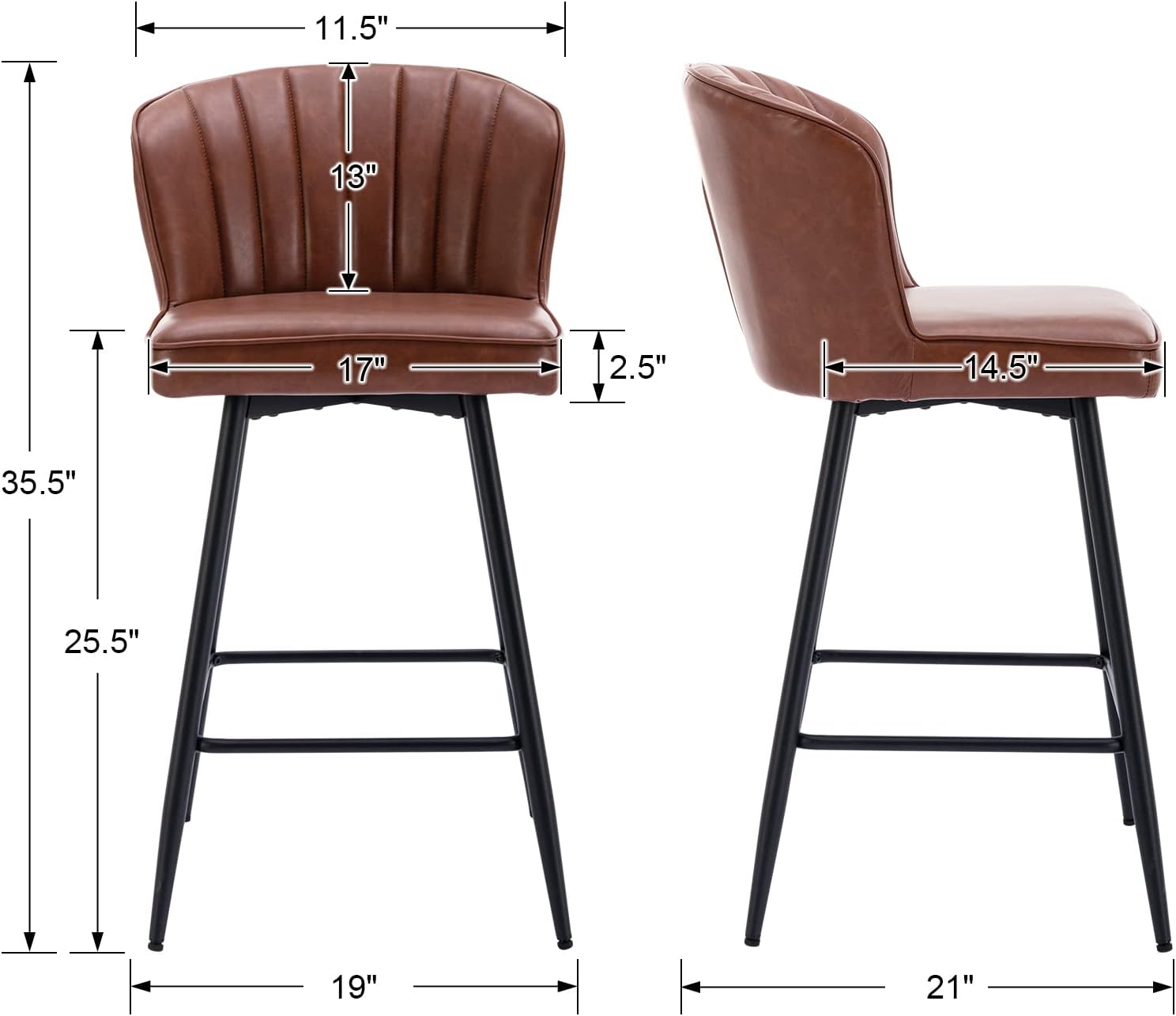 Azarria Brown Faux Leather Counter Stools with Iron Legs, Set of 2