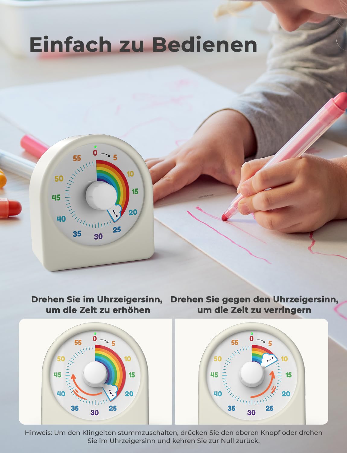 LIORQUE Visueller Timer 60 Minuten Countdown Timer für Kinder und Erwachsene Leiser Kurzzeitmesser mit Silikongehäuse Pausenfunktion wiederaufladbarem Akku für Küche Schule Büro