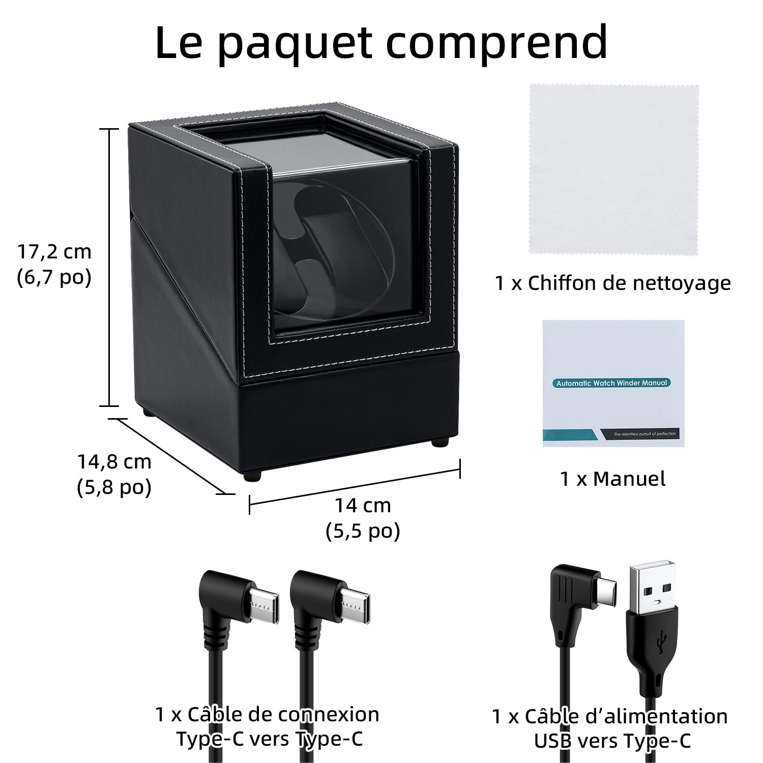 Mcbazel Remontoir Montre Automatique Cuir Boîte de Remontoir à Double Montre, Chargeant le Double Ecrins pour Automatiques d'unité Rotative à Double Silencieux 2 Mode Rotation Boîte à Montre Remontoir
