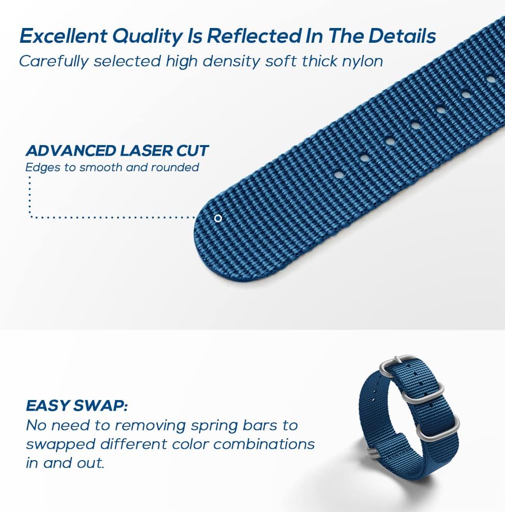 Watch Bands - Thick Premium Military Ballistic Nylon Style Strap With Heavy Silver Stainless Steel Buckle - Choice of Width - 18mm, 20mm, 22mm or 24mm - Image 5