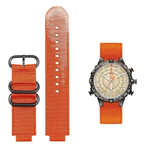 hooson Canvas Convex watch Strap For TIMEX Tide Compass T2N721 T2N720 TW2T76500 TW2T76300 Nylon Wristband Bracelet(Orange-black)