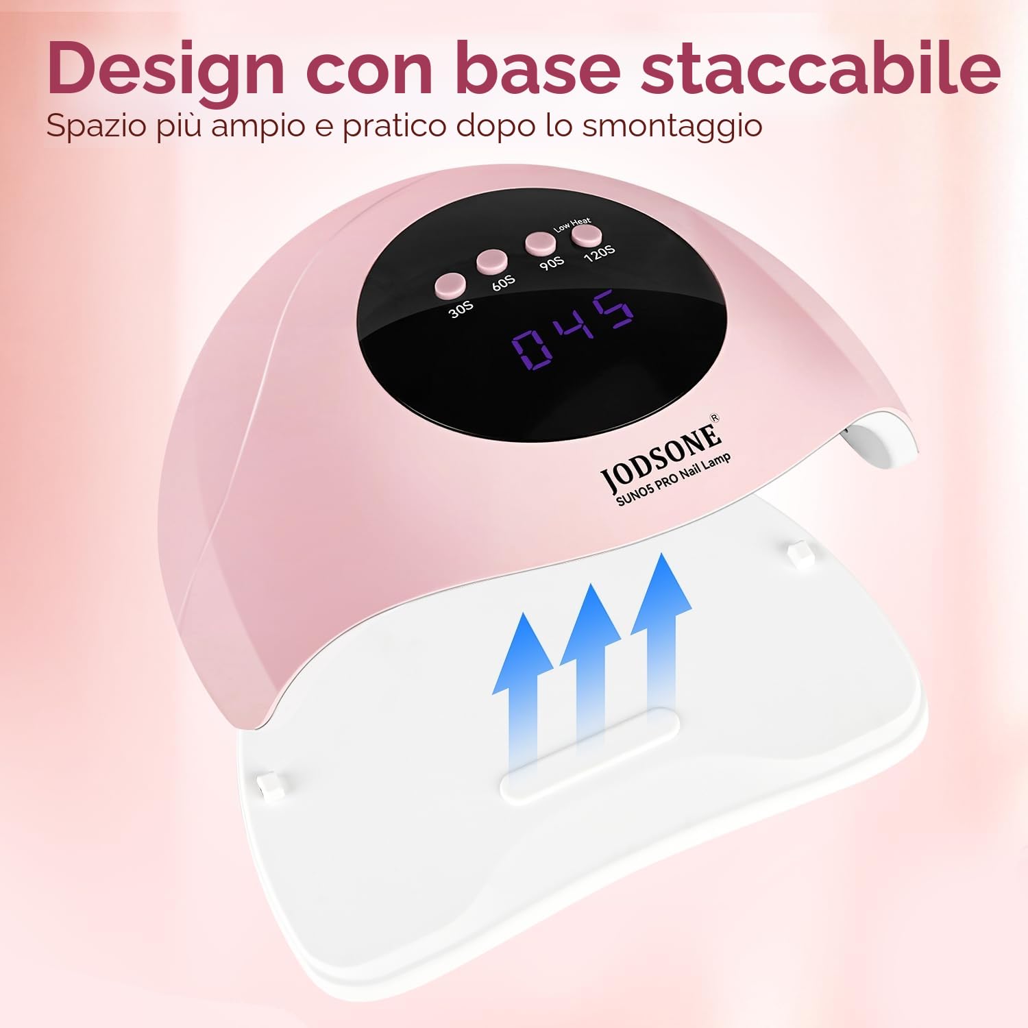 JODSONE Lampada uv led unghie rosa professionale, Fornetto unghie 24 LED 4 Timer 30/60/90/120S, Sensore Movimento Base Staccabile per Smalto Semipermanente Gel UV