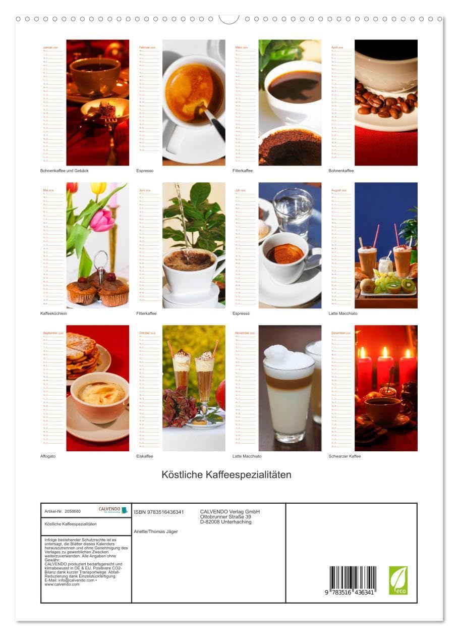 Köstliche Kaffeespezialitäten (hochwertiger Premium Wandkalender 2026 DIN A2 hoch), Kunstdruck in Hochglanz: Farbige Fotografien von Kaffeespezialitäten (CALVENDO Lifestyle)