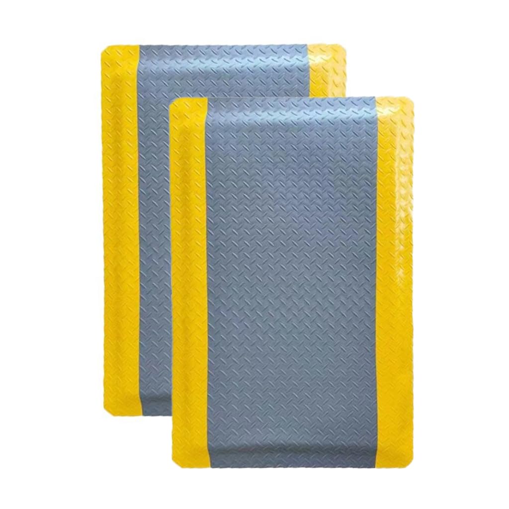 Industrial Anti Fatigue Mats,Ergonomic Standing Floor Mat with Safety Yellow Border,Ideal for Commercial Workplaces and Workshop,Professional Soft Sponge Mats Support for(Size:2pcs,Color:Gray+Yellow)