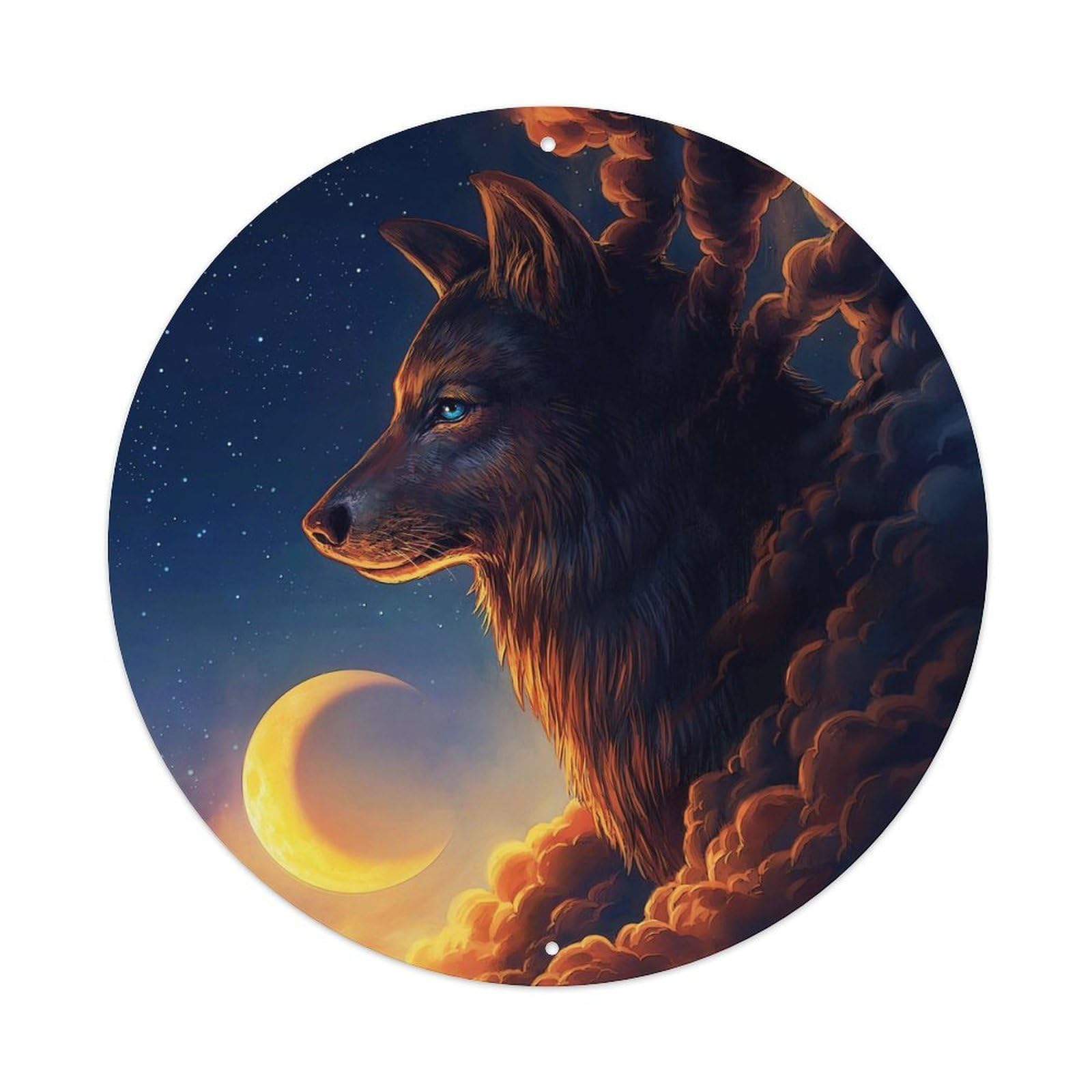 Wolf Crescent Moon Galaxy Wildlife Fantasy Metal Tin Sign