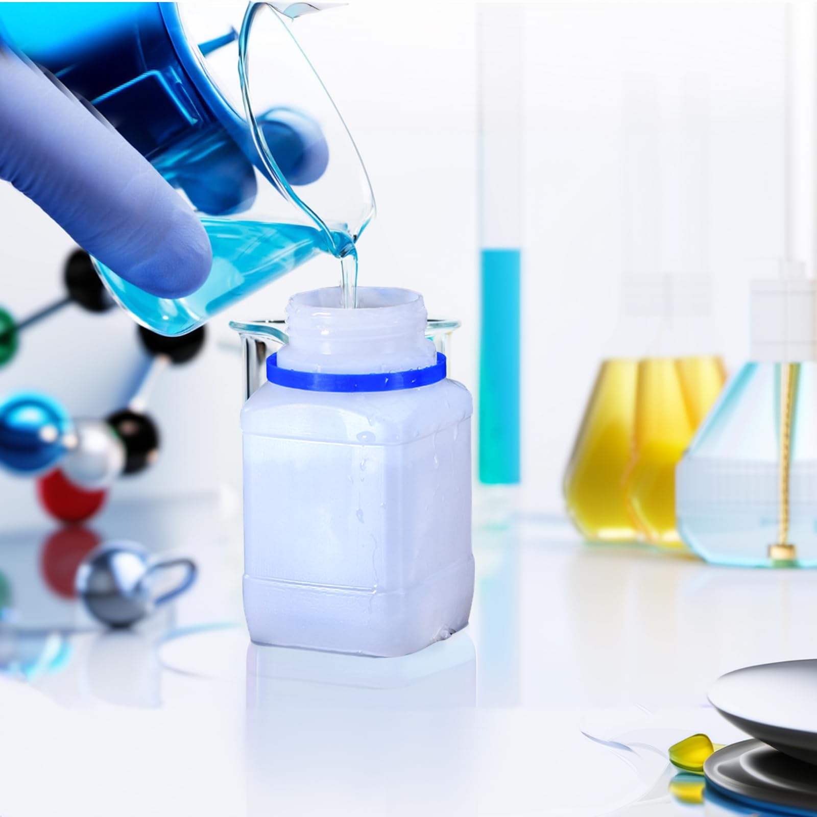6 x 250 ml butelka z szeroką szyjką, butelka chemiczna z nakrętką, butelka laboratoryjna HDPE, do laboratorium, kuchni lub hobby (biała)