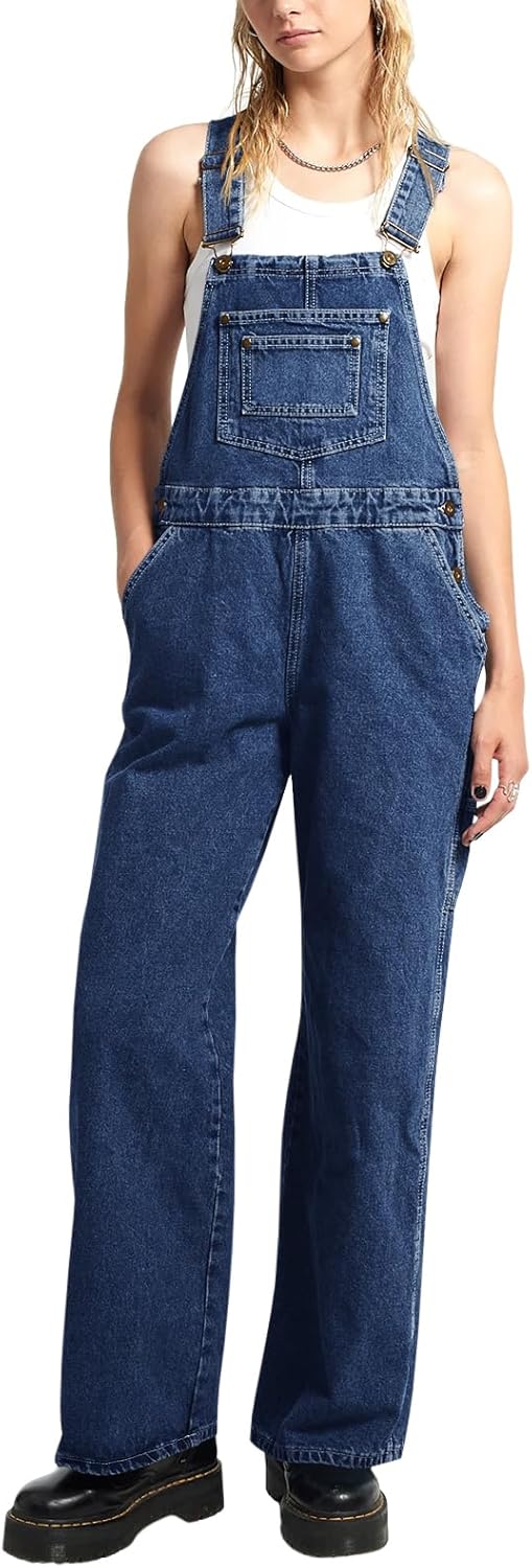 Tongmingyun Women's Casual Denim Overalls Vintage Stretch Adjustable Straps Bib Jeans Pants Jumpsuits