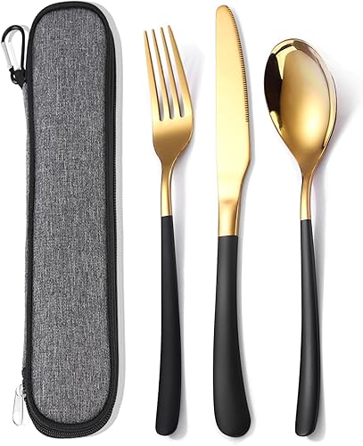 Miniatura 9 de MURRI&MURRDI Juego de utensilios reutilizables de 8 piezas con estuche, juego de cubiertos portátiles de acero inoxidable, utensilios de viaje