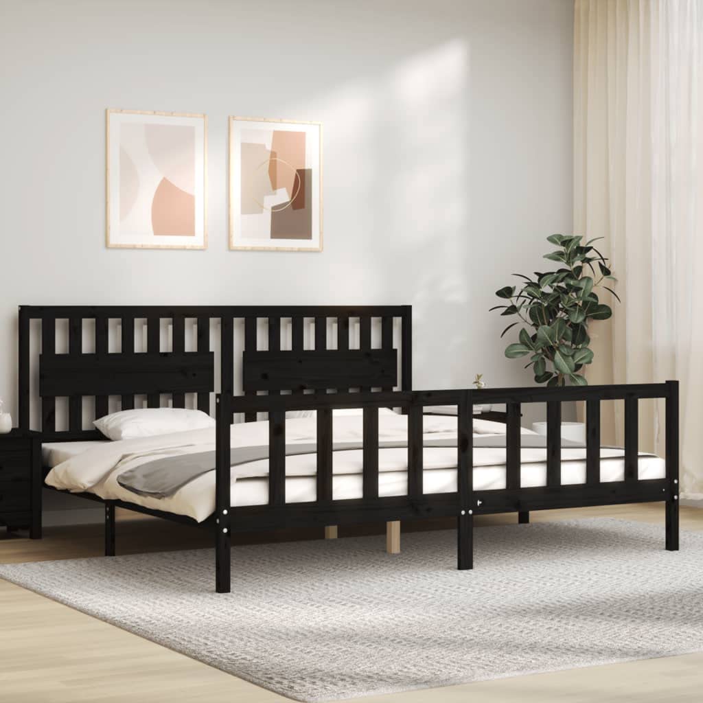 Homgoday Bettgestell mit Kopfteil, Massivholz, Schwarz, 200 x 200 cm, Lattenrost für Erwachsene, Kinder und Jugendliche, einfache Montage, Typ 37 Betten und Lattenroste, Möbel