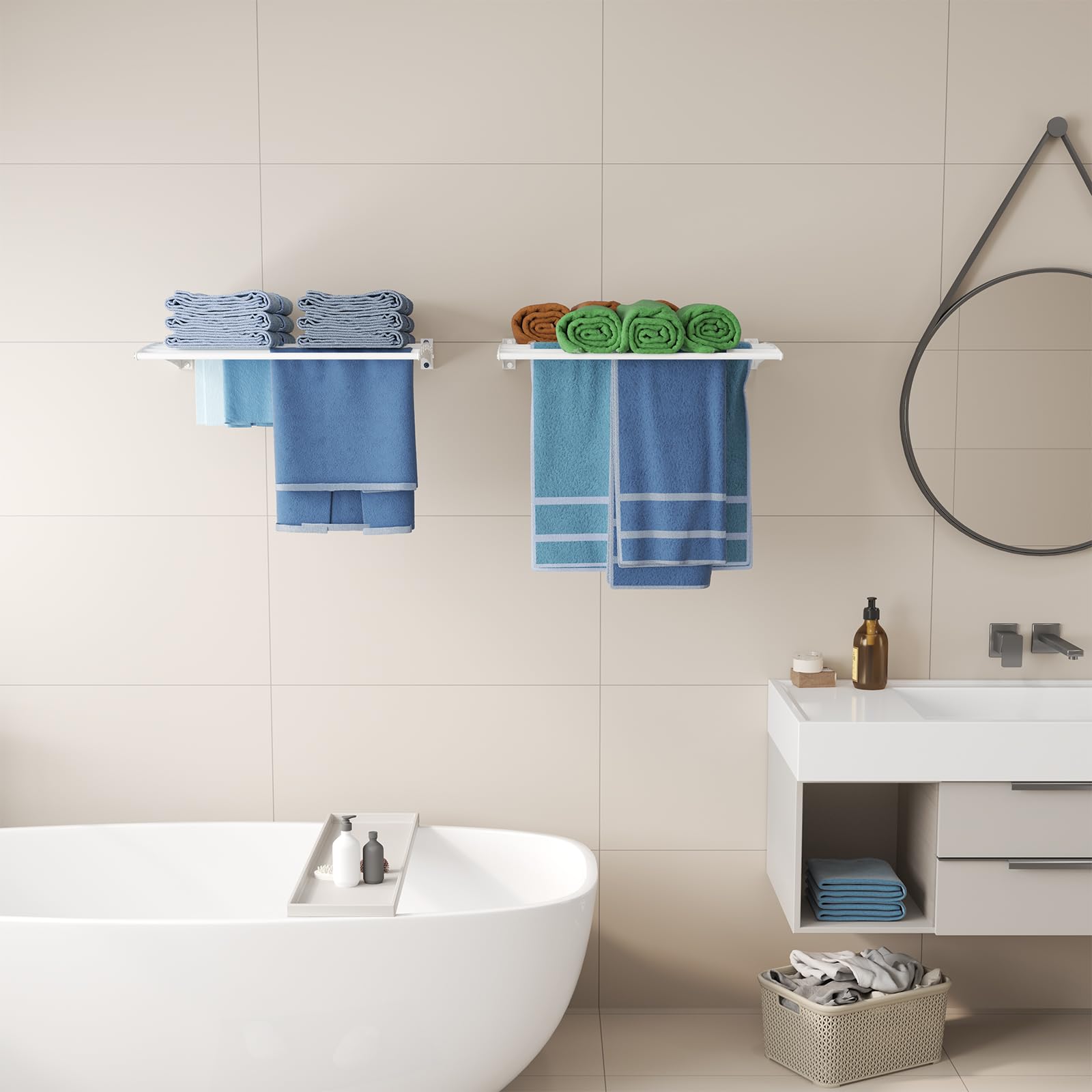 Innotic Etendoir Linge Mural Pliable, Séchoir à Linge Gain de Place, Métal Sèche Linge pour Interieur et Extérieur, Balcon, Salle de Bain, 8 Barres de 60 cm