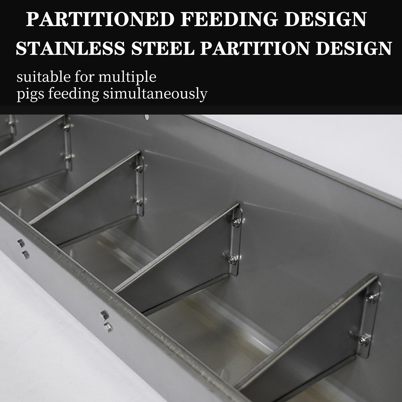 100cm Comedero para Cerdos Comedero para Ganado Comedero para Lechones De Acero Resistente, Comedero De Canaleta Multiusos Comedero con Valla Separada, De Acero Galvanizado,Plata,200cm
