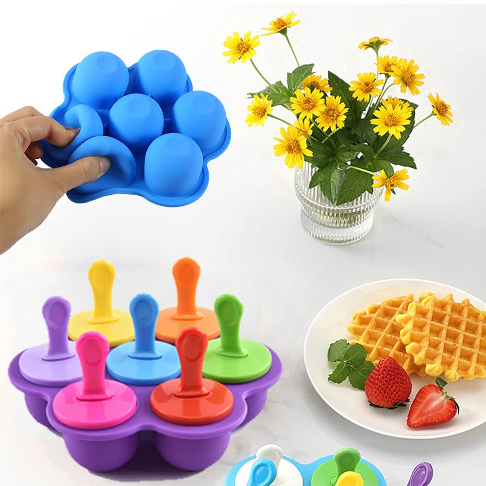 Fenglin-joy Silikon Eisformen 7-tlg - Mini Eis Am Stiel Formen Mit Stäbchen