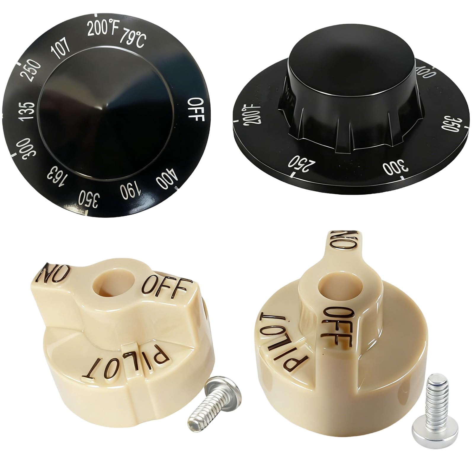 MCAMPAS Comb Gas Valve Beige Knob & 200-400°F Thermostat Dial Knob for Fryers, Range, Braising - 2 Pack