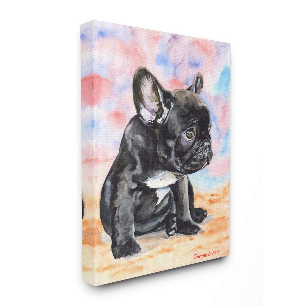 Stupell Industries French Bulldog Puppy Dog Pet Animal Watercolor Painting Canvas Wall Art, 16 x 20, Multi-Color