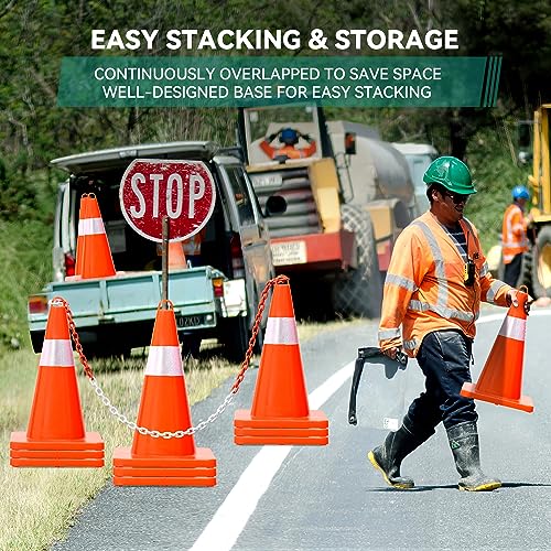 18 Inch Orange Safety Cones With Reflective Collars – 12 Pack - View #2