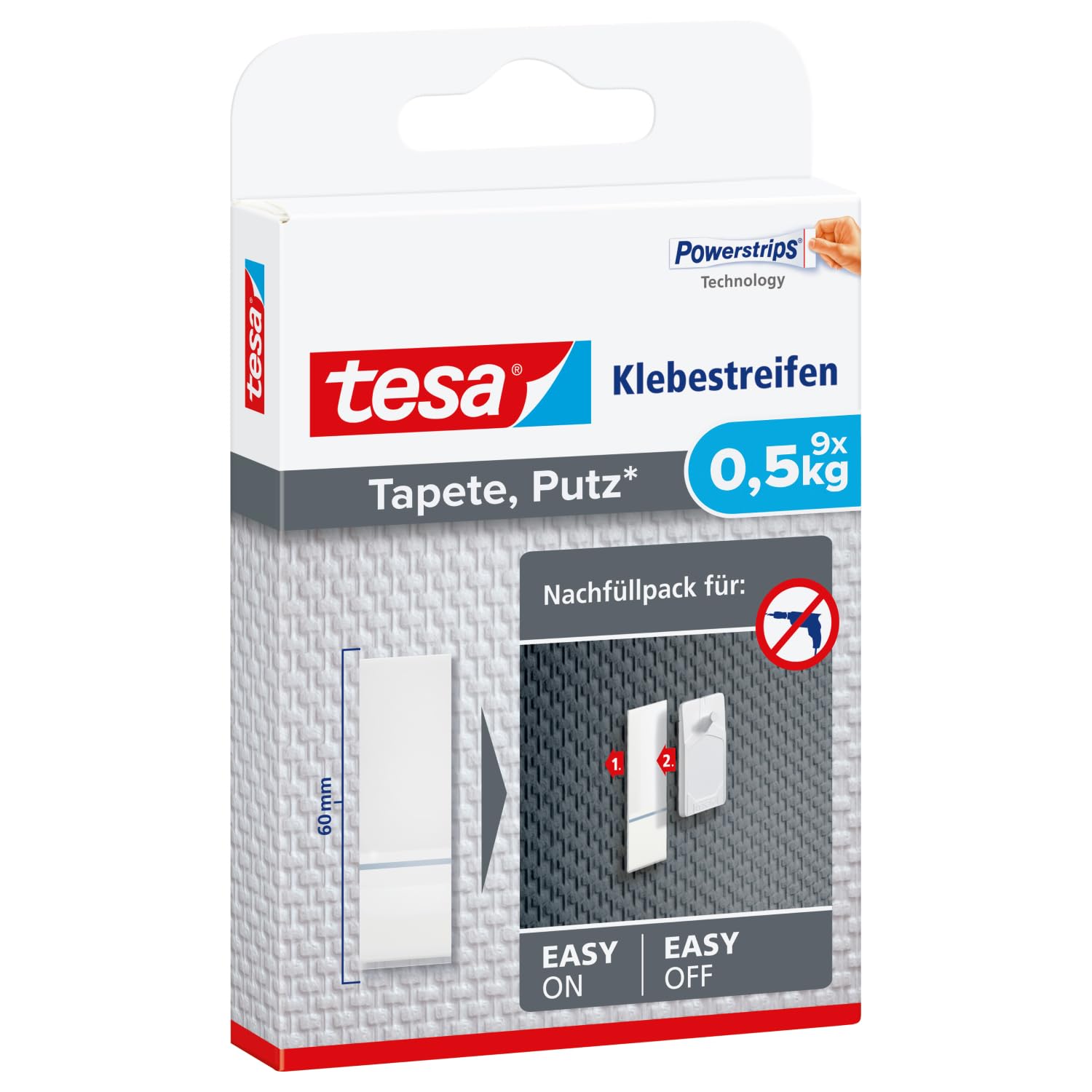 Tesa Uk White Adhesive Strips For Wallpaper & Plaster 0.5Kg