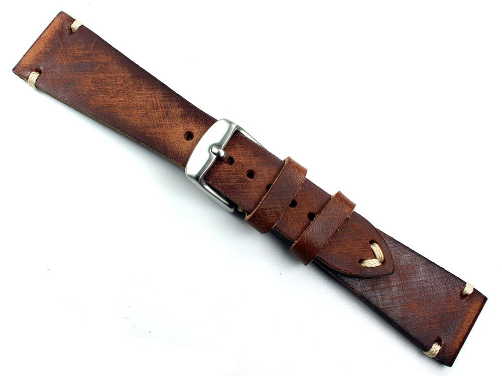Vintage pasek do zegarka ze skóry siodłowej Shabby shick unikat szczotkowany ręcznie i wykonany w Niemczech czarny 22 22mm Rot-braun -16mm Buckle