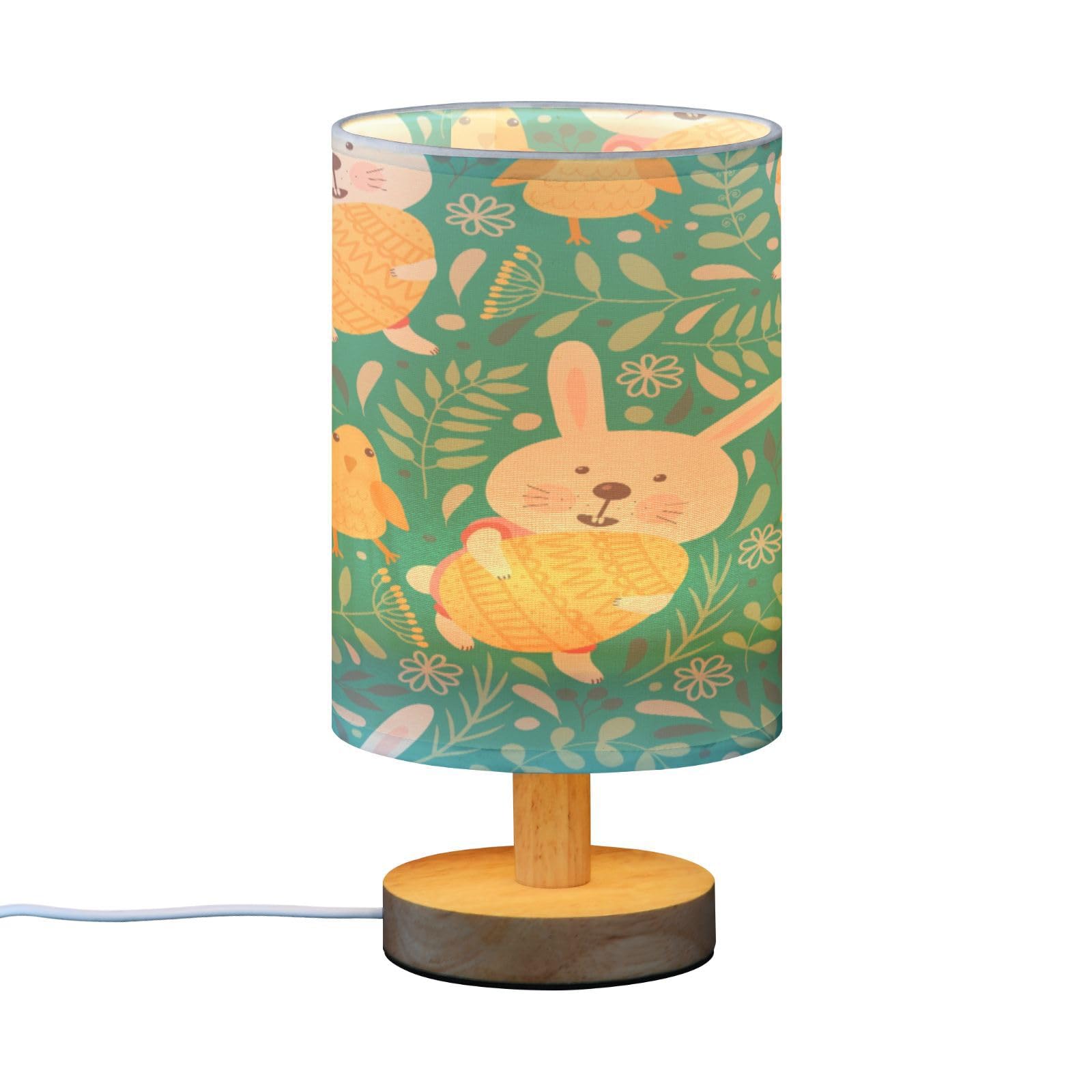 SDMKA Easter Bunnie Eggs Bedside Table Lamp for Bedroom, Minimalist Nightstand Lamp with Round Fabric Shade for Living Room, Office, No Bulb Required
