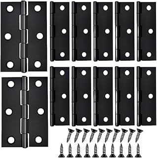 12 PCS 2.5 inch Door Hinge Thick Cabinet Hinge, High-end Stainless Steel Small Butt Hinges for Wood, 72 Mounting Screws, Black