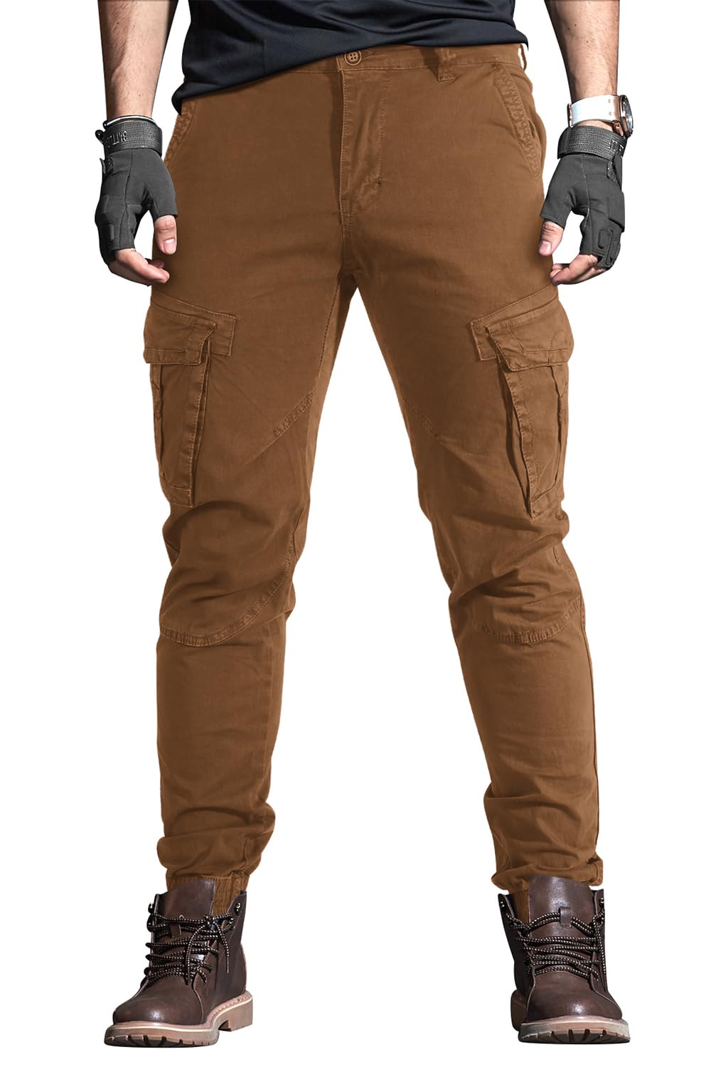 Photo 1 of OUTSON Men's Relaxed Fit Cargo Pants 8 Pockets Work Pants Casual Outdoor Pants Ripstop Tactical Pants for Men 40 Brown