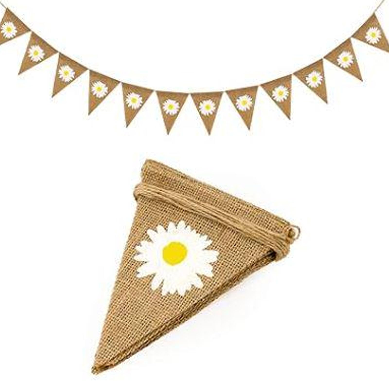12 Pcs Daisy Burlap Bunting Banner, Garden Flower Bunting Decorations for Parties and Celebrations, Hessian Floral Bunting for Indoor and Outdoor Use, Easter Bunting for Home Decor