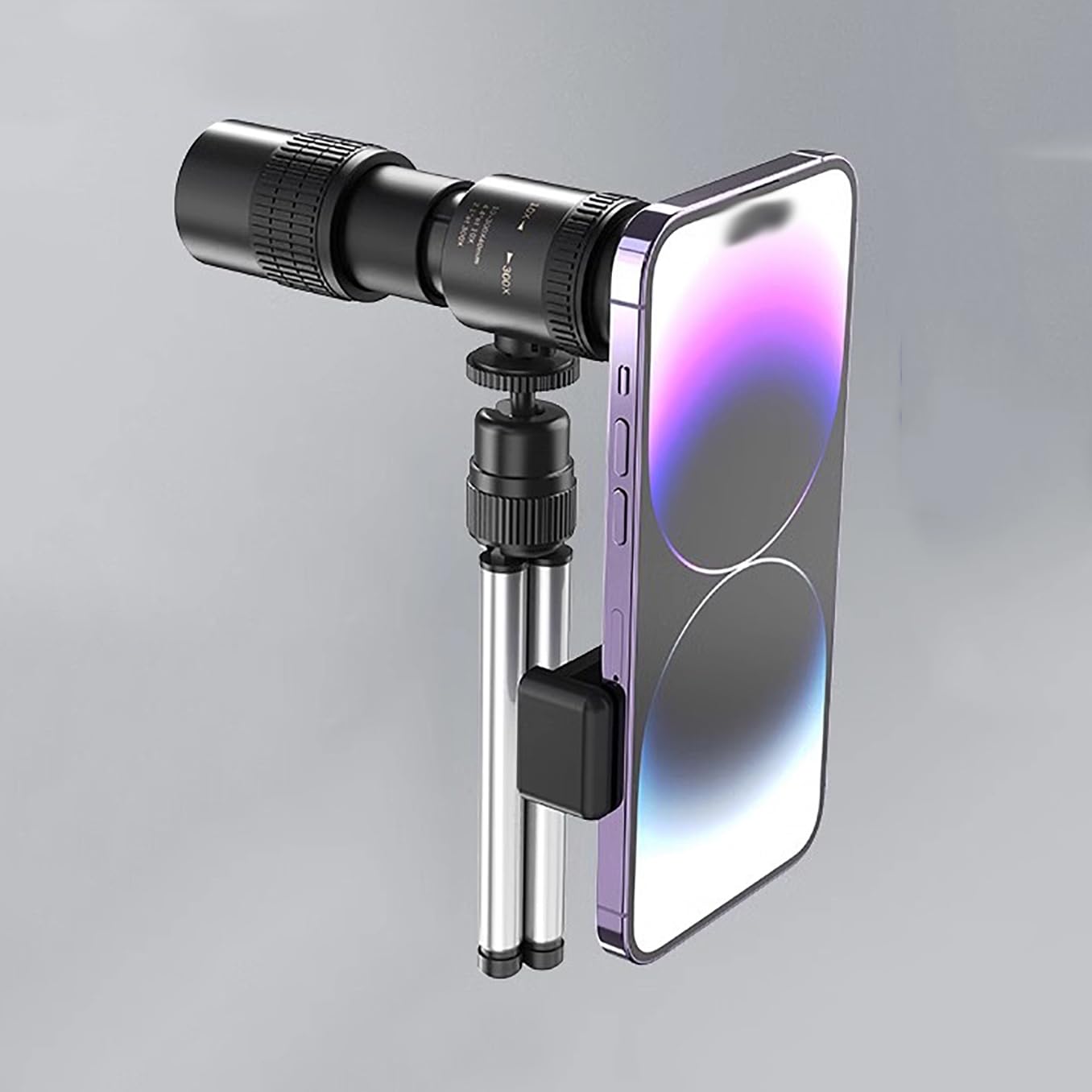 Kit obiettivo fotocamera, teleobiettivo zoom 10X-300X, con supporto portatile, obiettivo fotocamera con messa a fuoco telescopica per tutti gli smartphone, divertiti a scattare