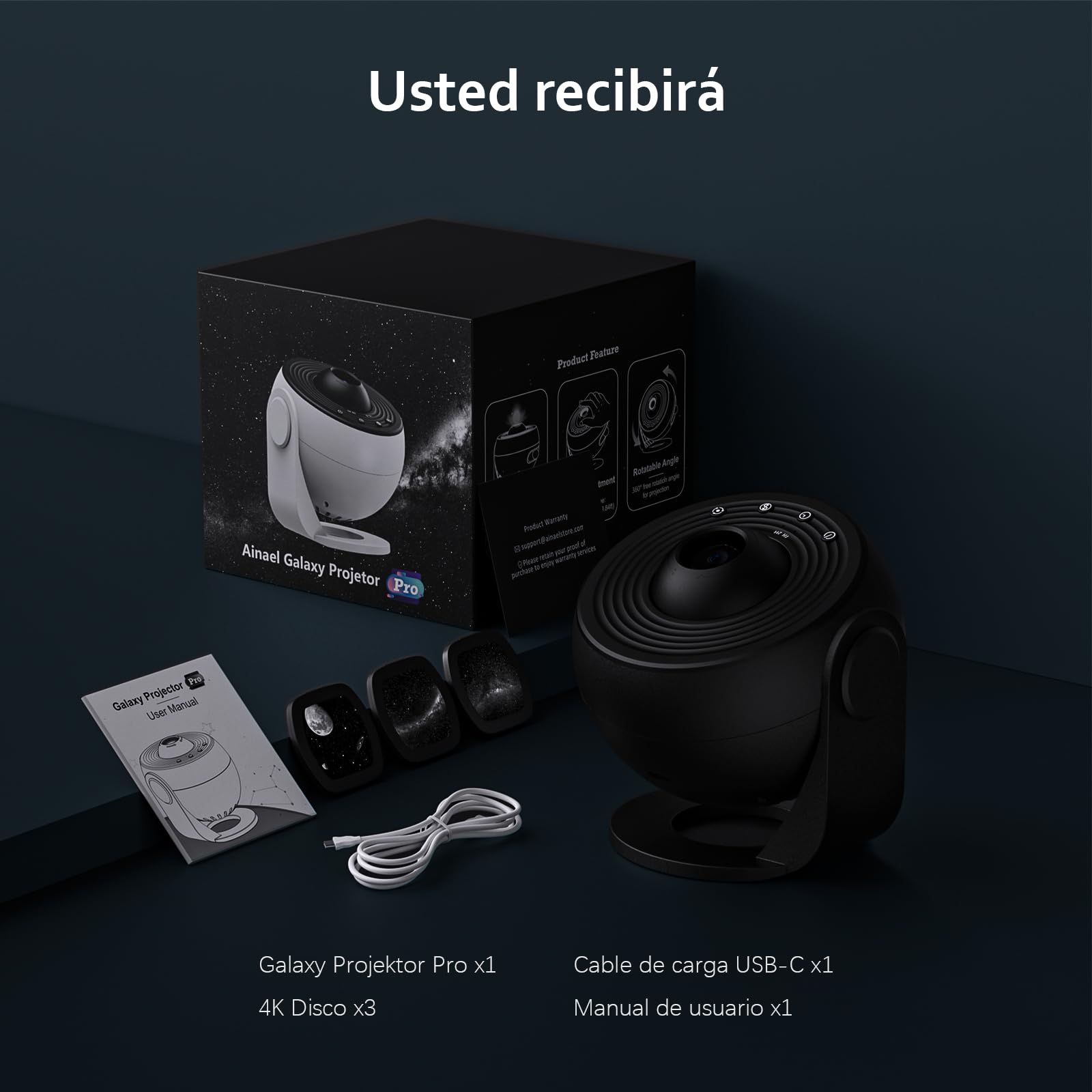 Proyector Galaxia, Proyector Estrellas Planetario Doméstico Techo Espacial Luz Nocturna con 3 Diapositivas de Vidrio HD, Galaxy Projector Pro para Niños Aultos