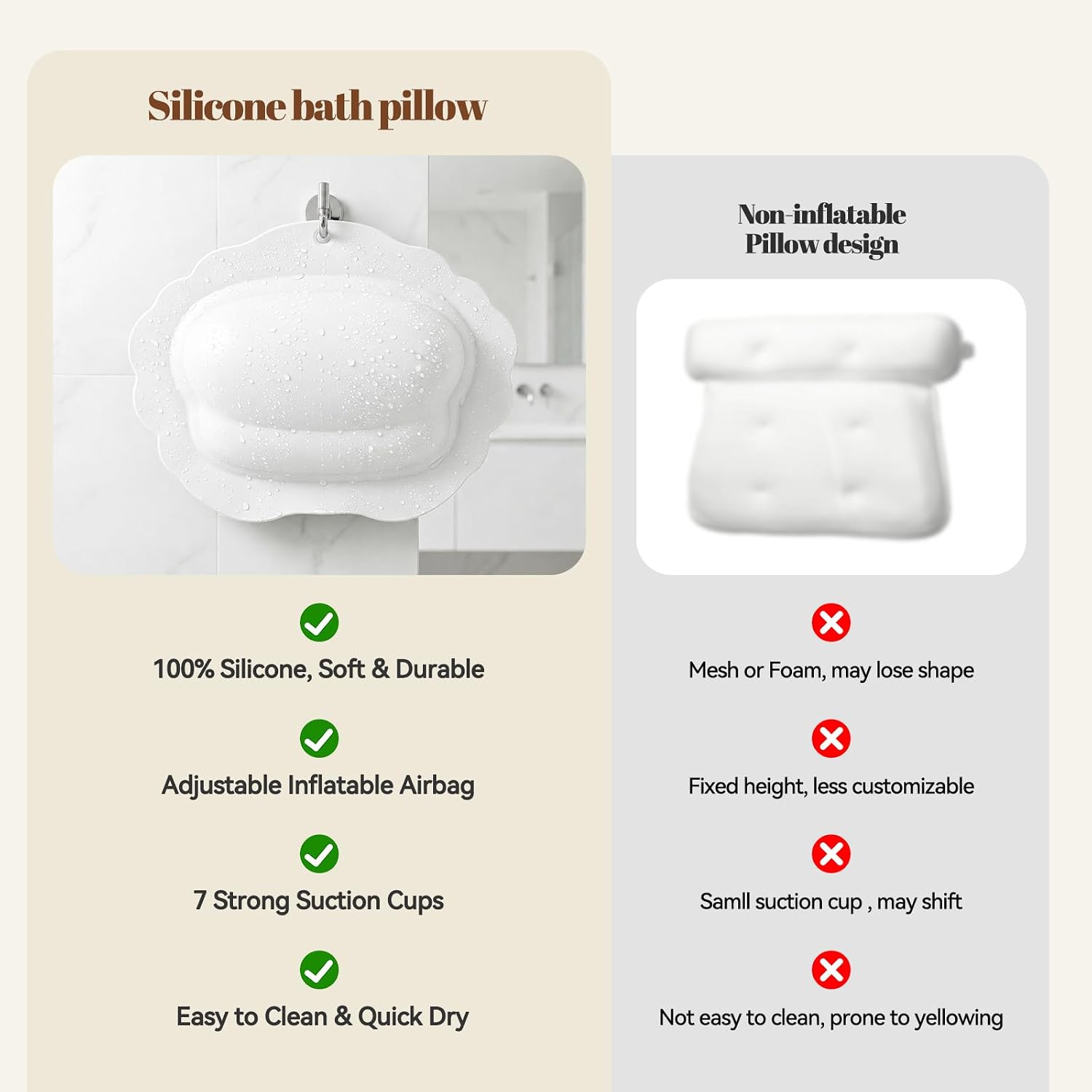 Silicone Bath Pillow for Tub – Neck and Head Support Pillow with 7 Strong Suction Cups, Non-Slip, Quick-Dry Air Bathtub Pillow for Comfortable Relaxation – Gifts for Father Men
