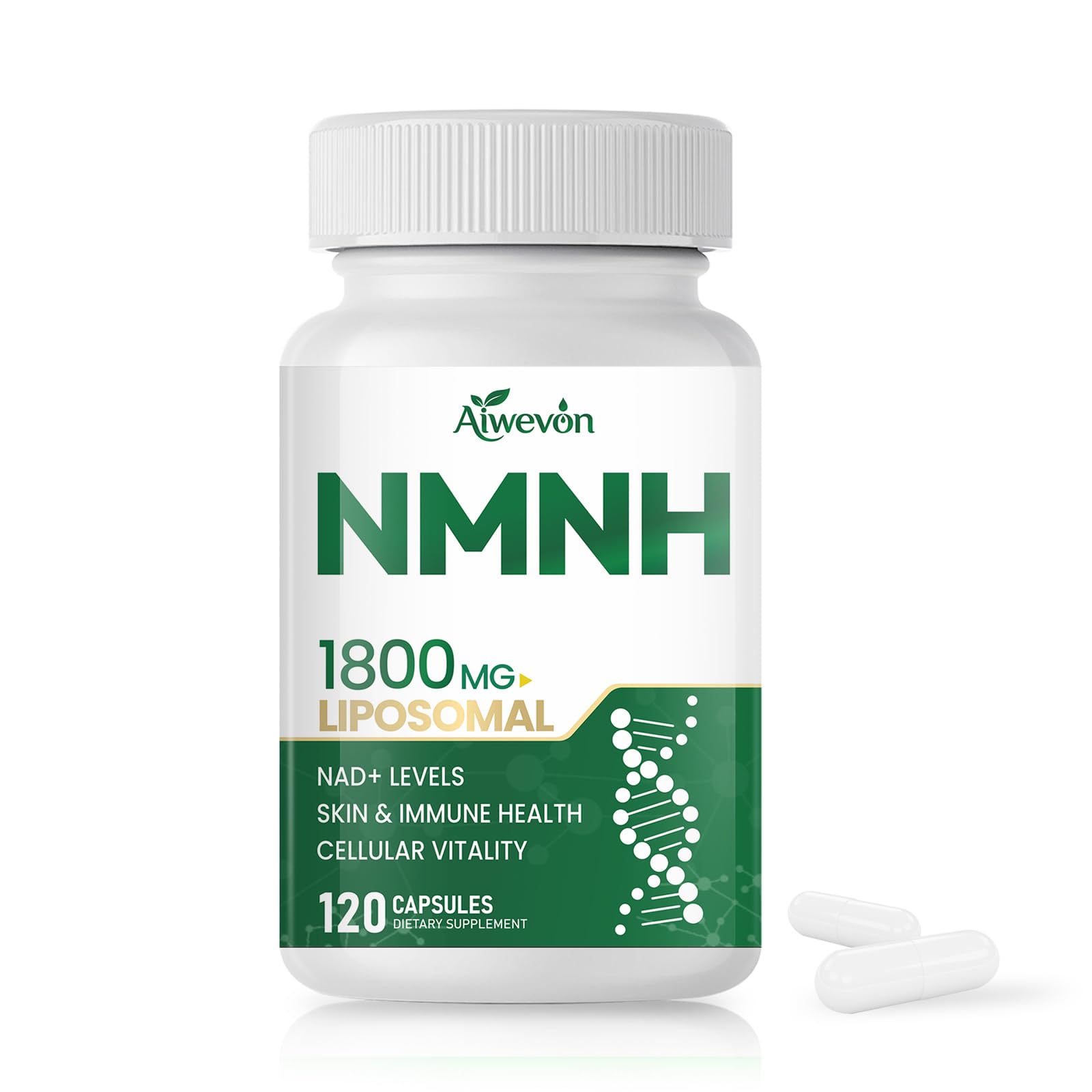 NMNH 1800mg Liposomal NAD+ Supplement, NMNH NMN Alternative with Nicotinamide Riboside & Resveratrol, NAD Booster for Cellular Energy Healthy Aging Support, 120 Vegan Capsules